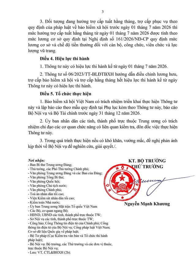 Thông tư số 14/2026/TT-BNV quy định chi tiết về điều chỉnh lương hưu, trợ cấp bảo hiểm xã hội, trợ cấp hằng tháng- Ảnh 3.