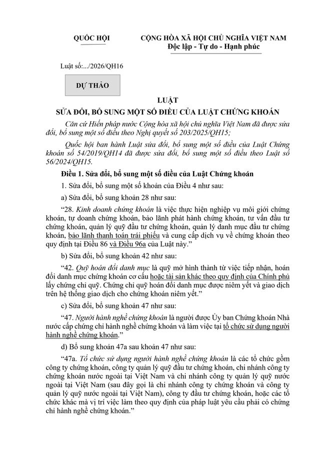 Dự thảo Luật sửa đổi, bổ sung một số điều của Luật Chứng khoán - Ảnh 1. Dự thảo Luật sửa đổi, bổ sung một số điều của Luật Chứng khoán - Ảnh 1.
