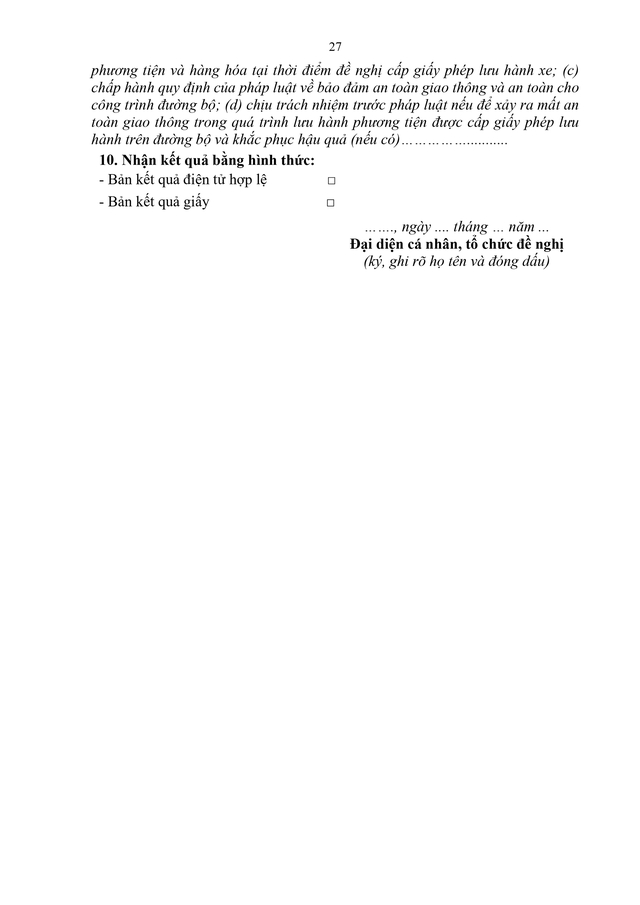 Văn bản hợp nhất số 26/VBHN-BXD quy định cấp giấy phép lưu hành cho các loại xe; tải trọng, khổ giới hạn;...- Ảnh 27.
