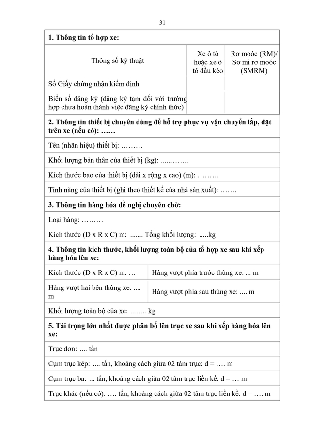 Văn bản hợp nhất số 26/VBHN-BXD quy định cấp giấy phép lưu hành cho các loại xe; tải trọng, khổ giới hạn;...- Ảnh 31.