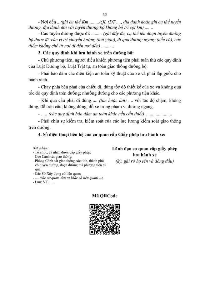 Văn bản hợp nhất số 26/VBHN-BXD quy định cấp giấy phép lưu hành cho các loại xe; tải trọng, khổ giới hạn;...- Ảnh 35.