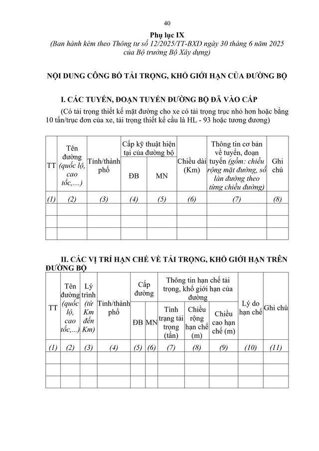 Văn bản hợp nhất số 26/VBHN-BXD quy định cấp giấy phép lưu hành cho các loại xe; tải trọng, khổ giới hạn;...- Ảnh 40.