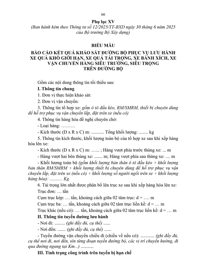 Văn bản hợp nhất số 26/VBHN-BXD quy định cấp giấy phép lưu hành cho các loại xe; tải trọng, khổ giới hạn;...- Ảnh 66.