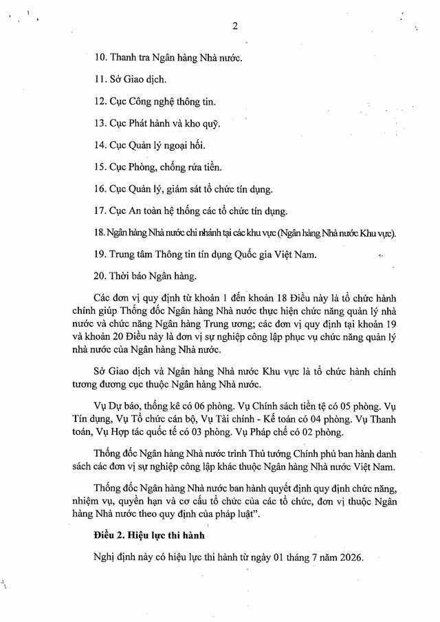 Nghị định số 198/2026/NĐ-CP: Cơ cấu tổ chức mới của Ngân hàng Nhà nước Việt Nam từ 1/7/2026- Ảnh 2. Nghị định số 198/2026/NĐ-CP: Cơ cấu tổ chức mới của Ngân hàng Nhà nước Việt Nam từ 1/7/2026- Ảnh 2.