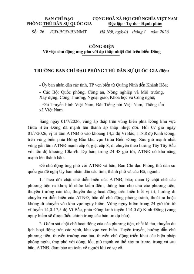 CẬP NHẬT: Tin ÁP THẤP NHIỆT ĐỚI (BÃO SỐ 1) và các chỉ đạo ứng phó- Ảnh 2.
