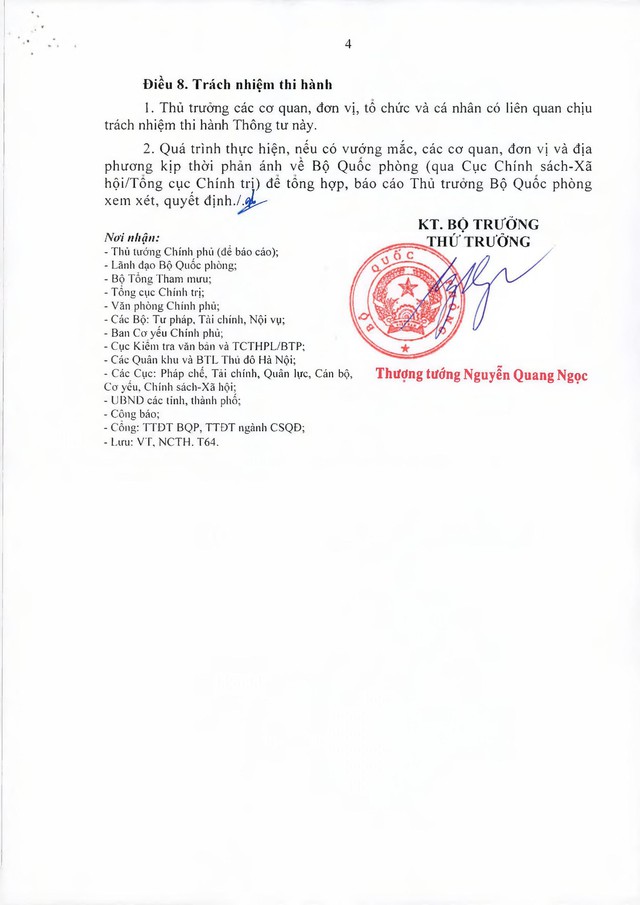 Thông tư số 103/2026/TT-BQP điều chỉnh trợ cấp hằng tháng đối với quân nhân, người làm công tác cơ yếu phục viên, xuất ngũ, thôi việc- Ảnh 6.
