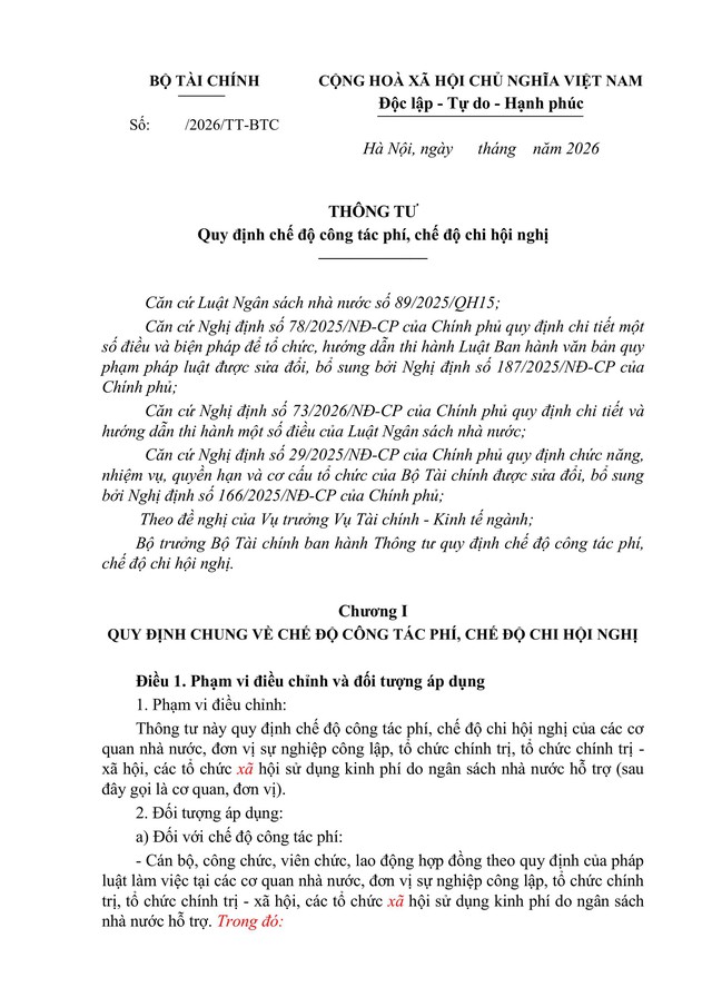 TOÀN VĂN dự thảo Thông tư quy định chế độ CÔNG TÁC PHÍ, chế độ CHI HỘI NGHỊ- Ảnh 2.