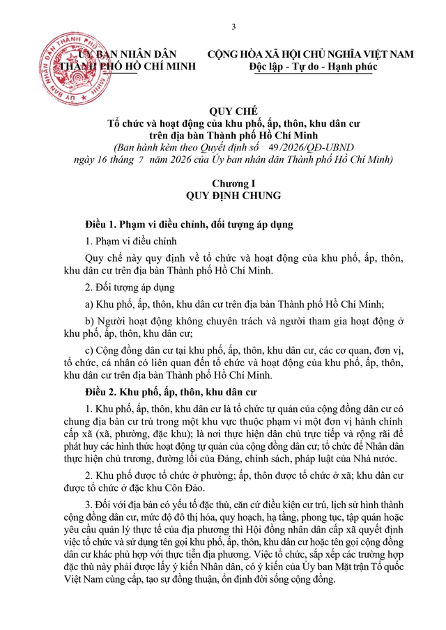 Quy chế tổ chức, hoạt động của khu phố, ấp, thôn, khu dân cư tại TP Hồ Chí Minh - Ảnh 3.