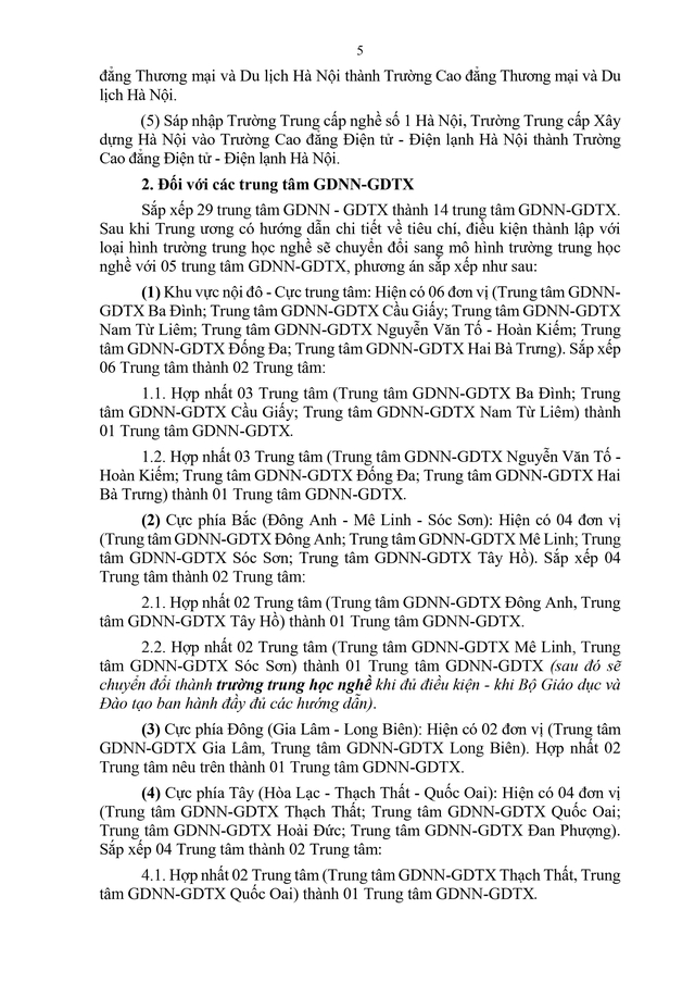 CHI TIẾT kế hoạch sắp xếp cơ sở giáo dục nghề nghiệp, giáo dục thường xuyên, đại học công lập của Hà Nội- Ảnh 5.