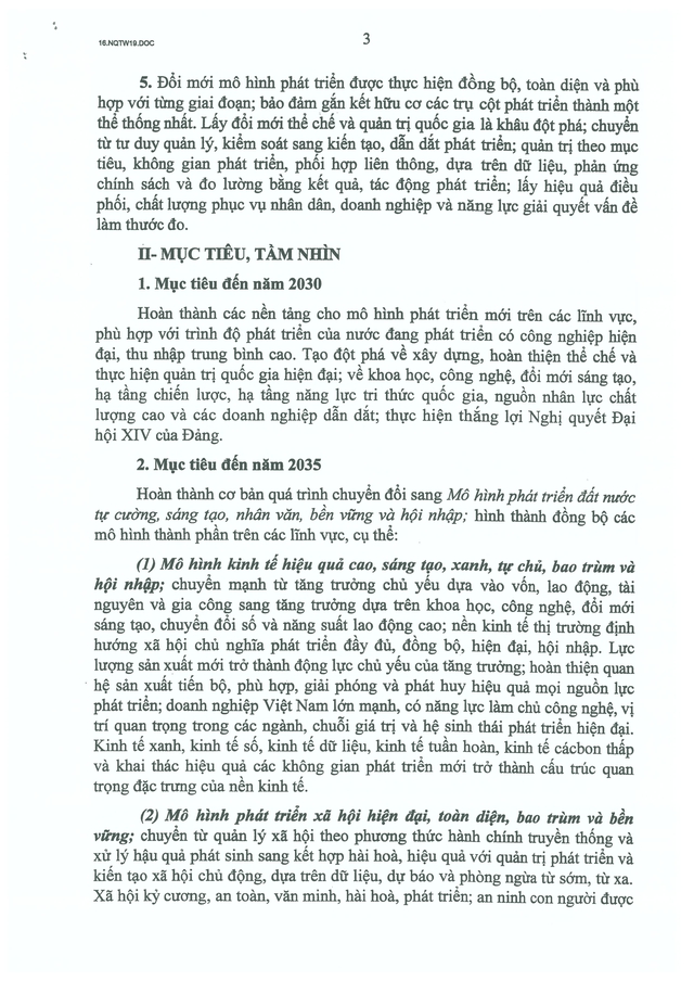TOÀN VĂN: Nghị quyết số 19-NQ/TW về đổi mới mô hình phát triển Việt Nam- Ảnh 3.