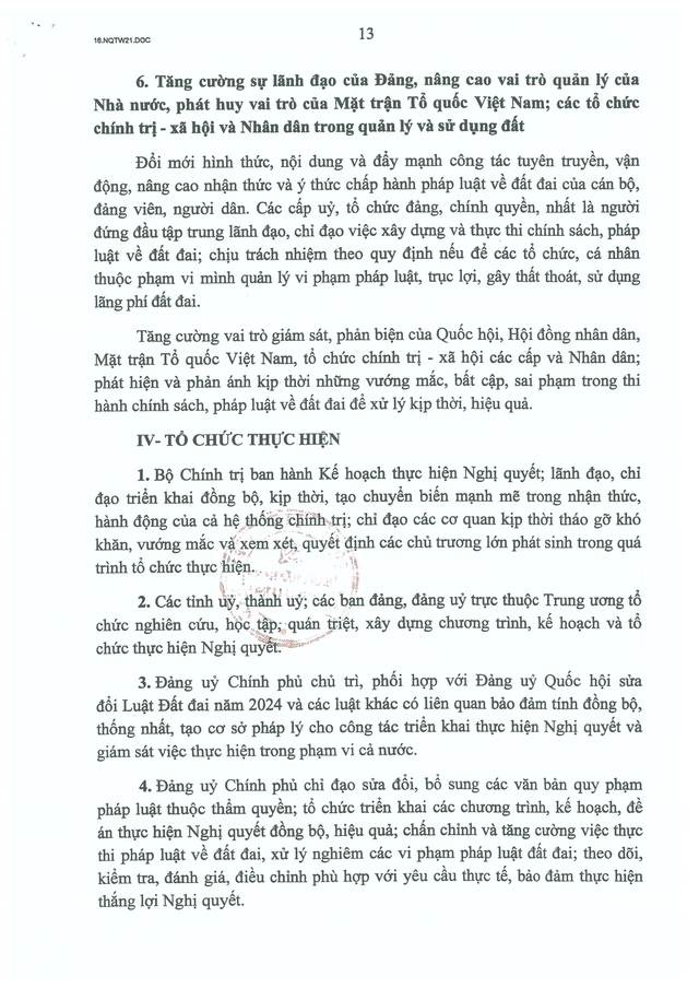 TOÀN VĂN: Nghị quyết số 21-NQ/TW về quan điểm, định hướng sửa đổi Luật Đất đai và các luật có liên quan- Ảnh 13.