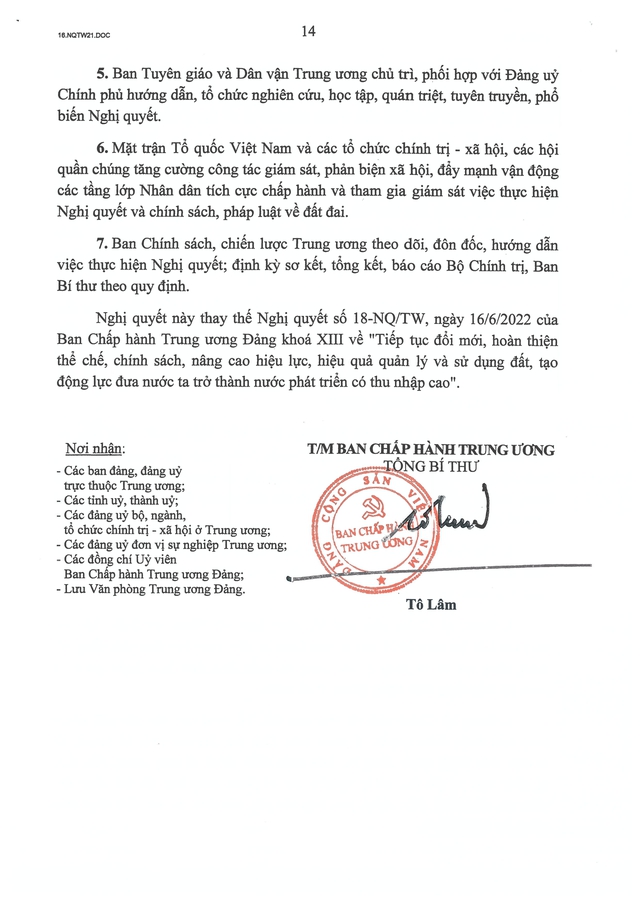 TOÀN VĂN: Nghị quyết số 21-NQ/TW về quan điểm, định hướng sửa đổi Luật Đất đai và các luật có liên quan- Ảnh 14.