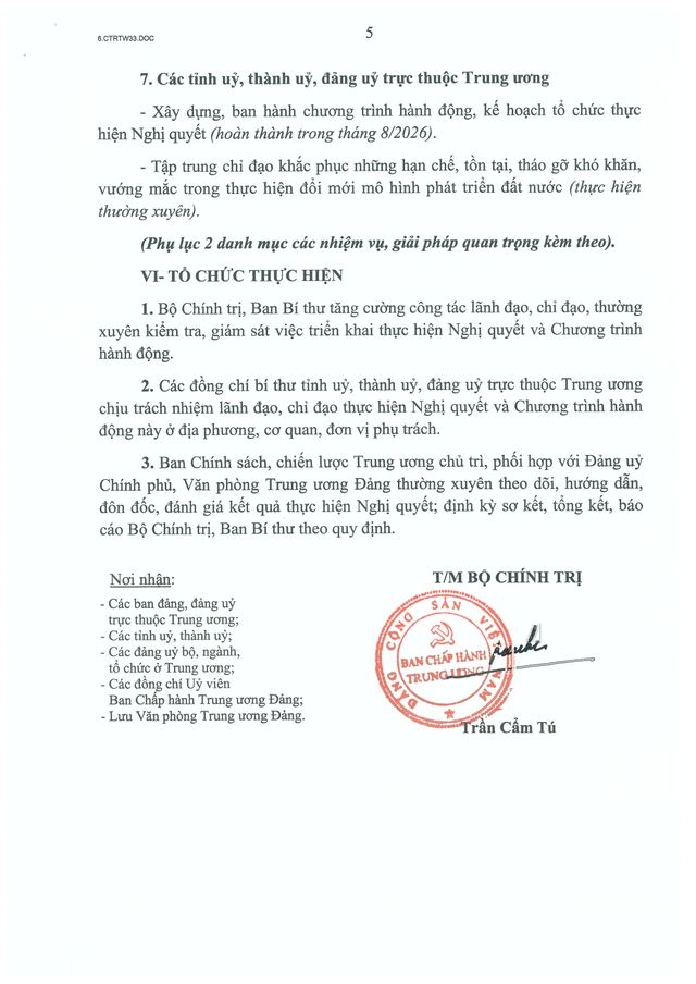 Chương trình số 33-Ctr/TW của Bộ Chính trị thực hiện Nghị quyết Hội nghị Trung ương 3 khóa XIV về đổi mới mô hình phát triển Việt Nam- Ảnh 5.