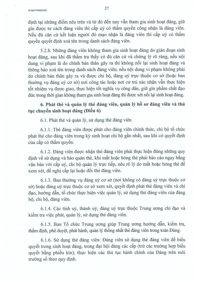 Quy định số 208-QĐ/TW về thi hành Điều lệ Đảng- Ảnh 28.