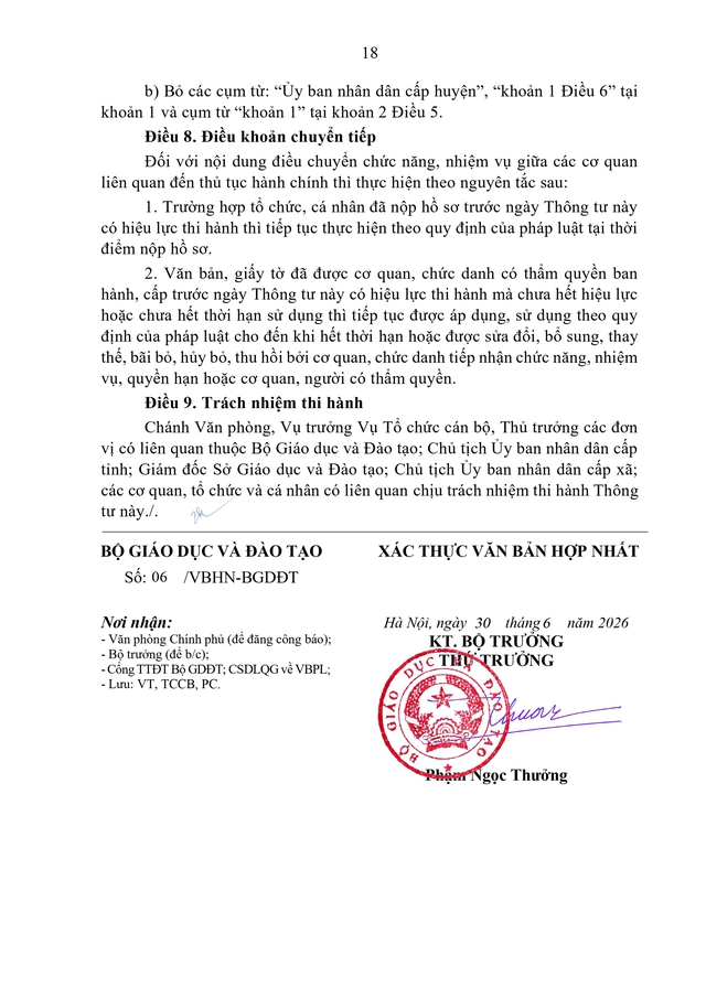 Văn bản hợp nhất 06/VBHN-BGDĐT: Thông tư Hướng dẫn chức năng, nhiệm vụ, quyền hạn của Sở Giáo dục và Đào tạo; Phòng VHXH cấp xã- Ảnh 18.