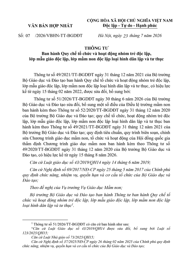 Quy chế tổ chức, hoạt động nhóm trẻ, lớp mẫu giáo, mầm non độc lập tư thục - Ảnh 1.