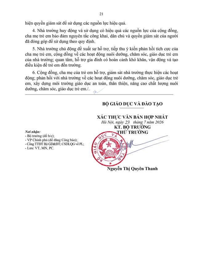 Văn bản hợp nhất số 09/2026/VBHN-TT-BGDĐT Ban hành Điều lệ Trường mầm non- Ảnh 21.