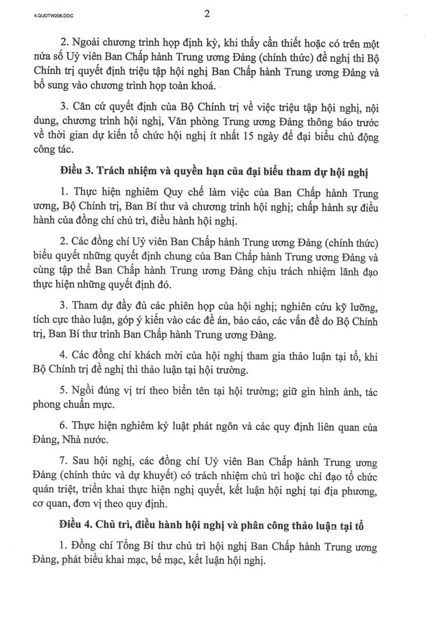 Quy định số 206-QĐ/TW của Bộ Chính trị về tổ chức Hội nghị Ban Chấp hành Trung ương Đảng- Ảnh 3.
