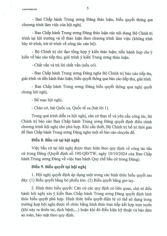 Quy định số 206-QĐ/TW của Bộ Chính trị về tổ chức Hội nghị Ban Chấp hành Trung ương Đảng- Ảnh 6.