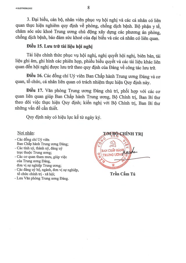 Quy định số 206-QĐ/TW của Bộ Chính trị về tổ chức Hội nghị Ban Chấp hành Trung ương Đảng- Ảnh 9.