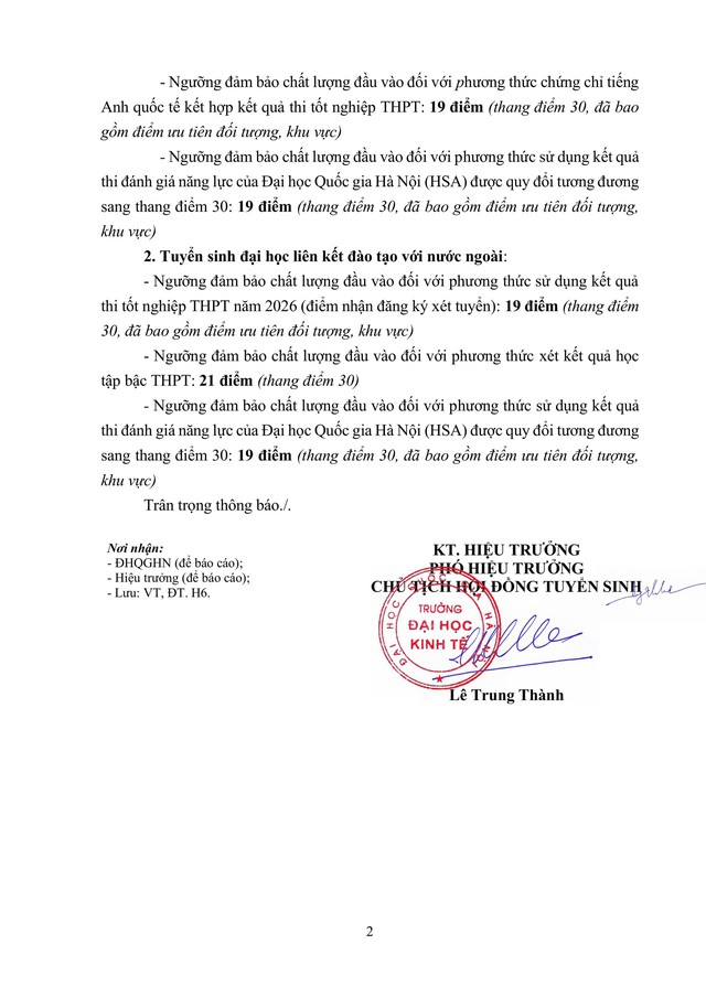 Trường Đại học Kinh tế, ĐHQG Hà Nội công bố ĐIỂM SÀN, QUY ĐỔI ĐIỂM tuyển sinh 2026- Ảnh 2.