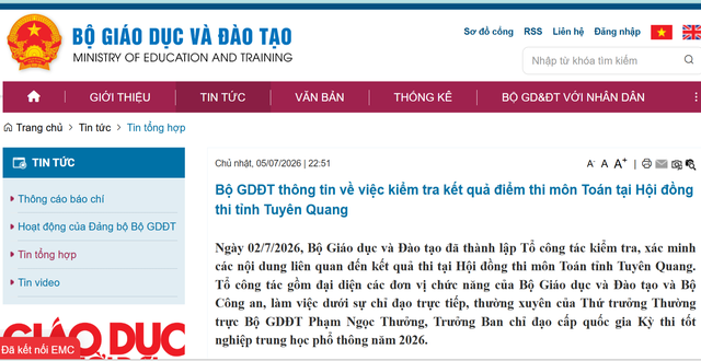 Bộ GDĐT thông tin việc kiểm tra kết quả điểm thi môn Toán tại Tuyên Quang- Ảnh 1.