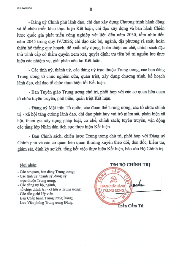 Kết luận số 83-KL/TW của Bộ Chính trị về phát triển công nghiệp vật liệu Việt Nam- Ảnh 8.