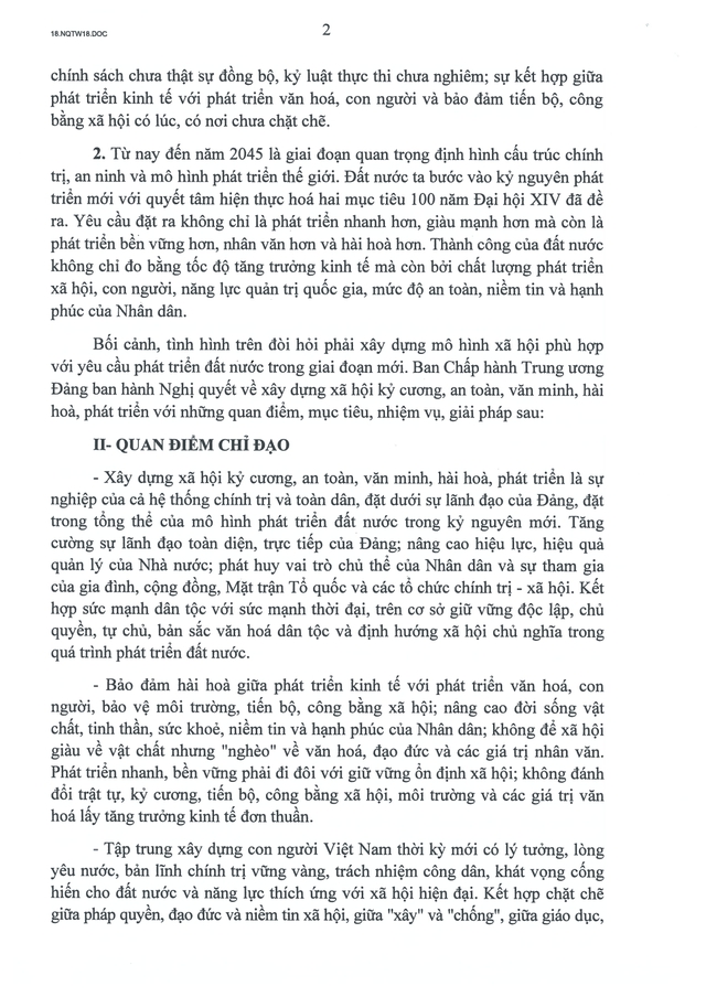 TOÀN VĂN: Nghị quyết số 18-NQ/TW về xây dựng xã hội kỷ cương, an toàn, văn minh, hài hòa, phát triển- Ảnh 2.