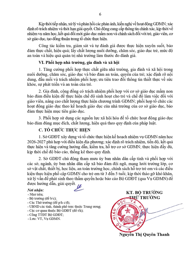 Công văn số 5385/BGDĐT-GDMN: Hướng dẫn thực hiện nhiệm vụ giáo dục mầm non năm học 2026-2027- Ảnh 8.