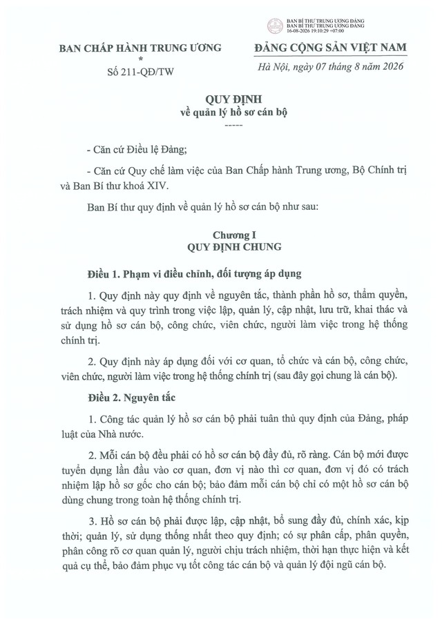 Quy định số 211-QĐ/TW về quản lý hồ sơ cán bộ- Ảnh 2.
