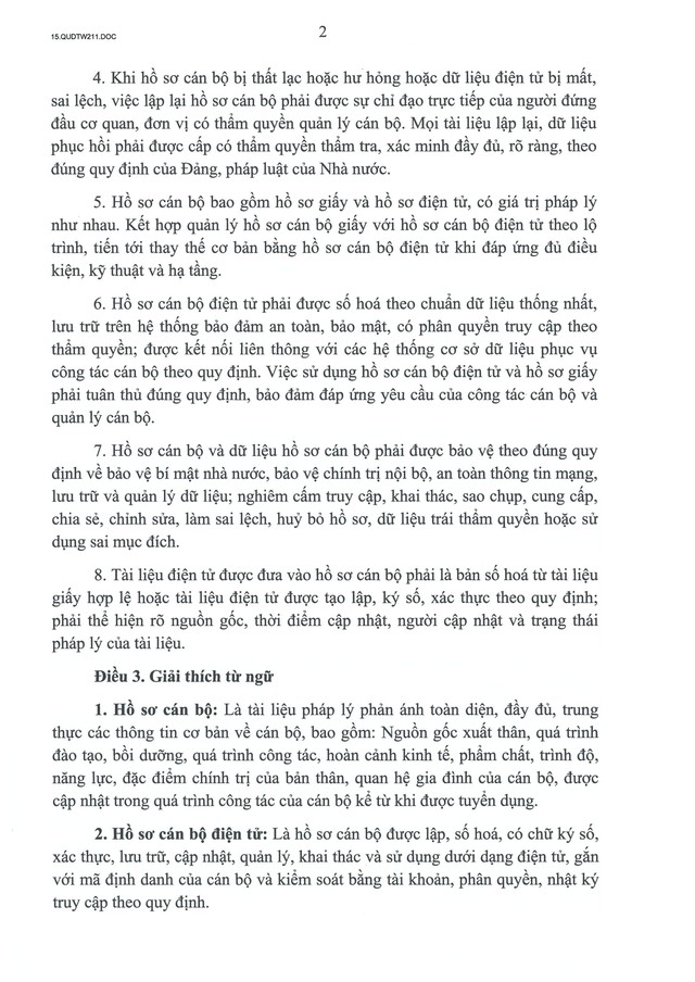 Quy định số 211-QĐ/TW về quản lý hồ sơ cán bộ- Ảnh 3.