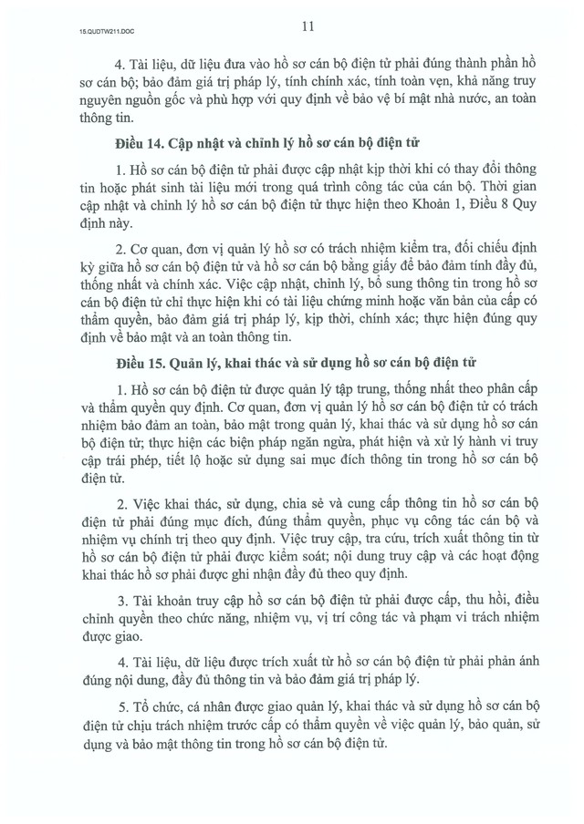 Quy định số 211-QĐ/TW về quản lý hồ sơ cán bộ- Ảnh 12.