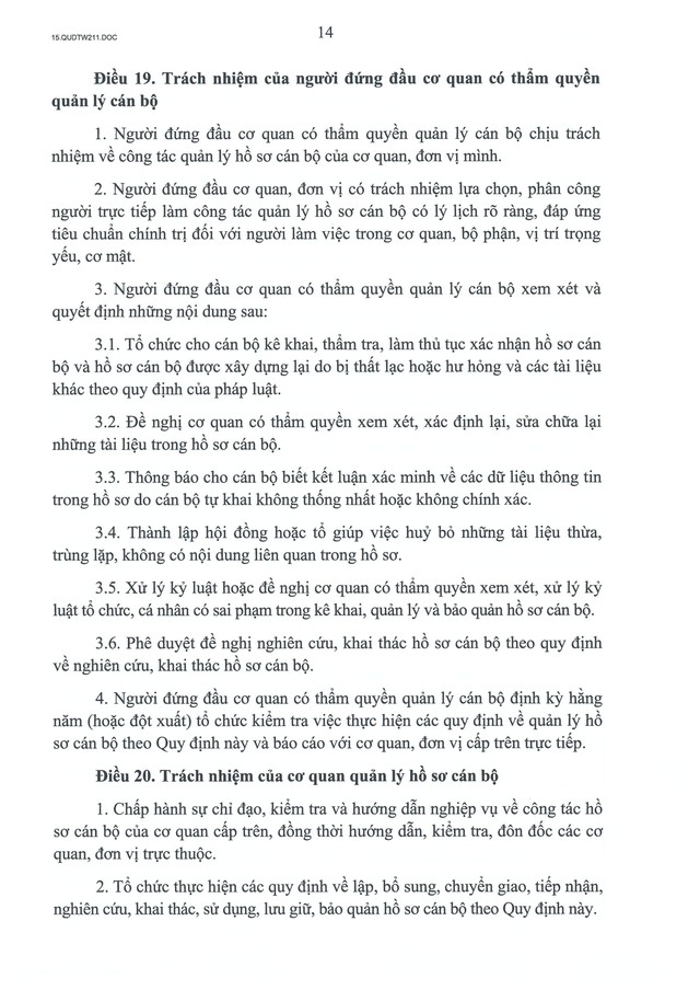 Quy định số 211-QĐ/TW về quản lý hồ sơ cán bộ- Ảnh 15.