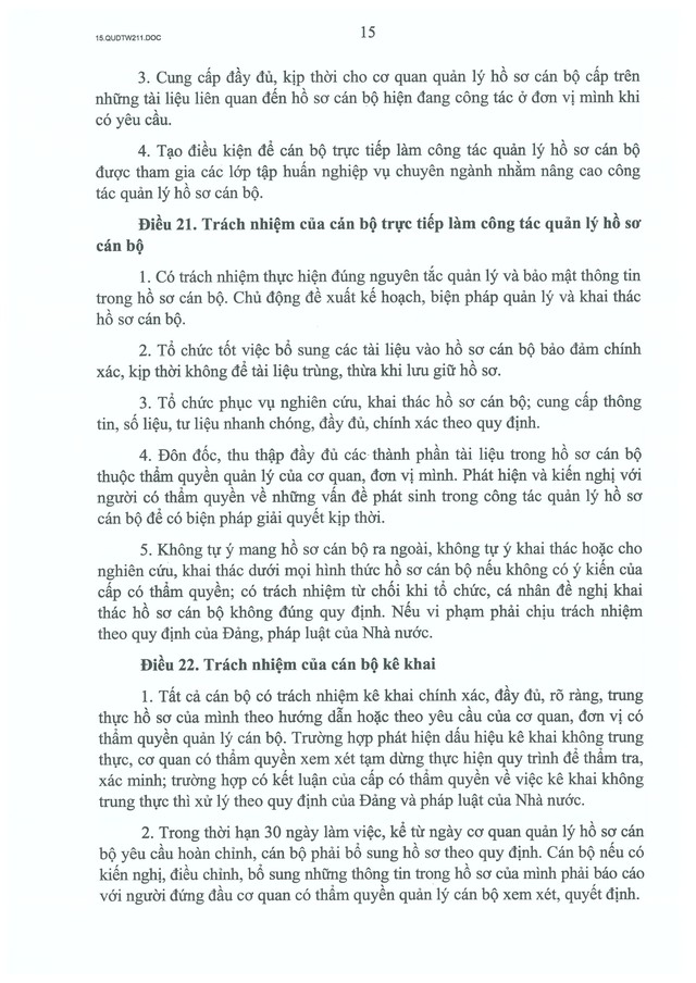 Quy định số 211-QĐ/TW về quản lý hồ sơ cán bộ- Ảnh 16.