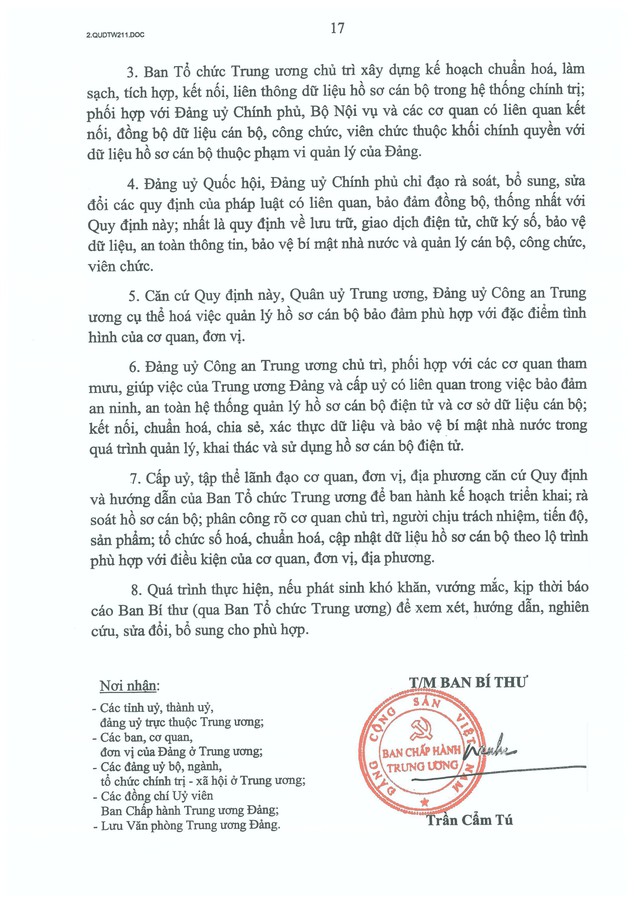 Quy định số 211-QĐ/TW về quản lý hồ sơ cán bộ- Ảnh 18.