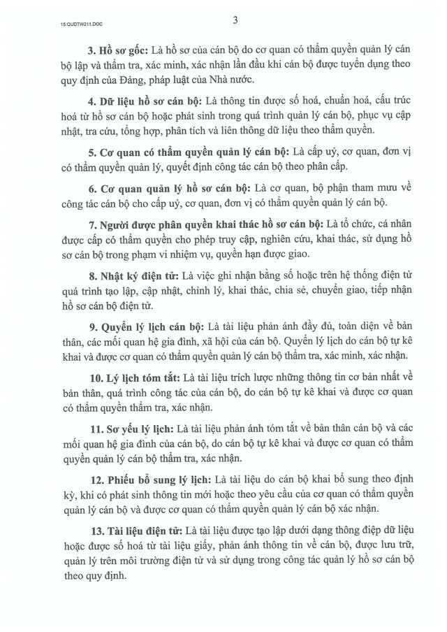 Quy định số 211-QĐ/TW về quản lý hồ sơ cán bộ- Ảnh 4.