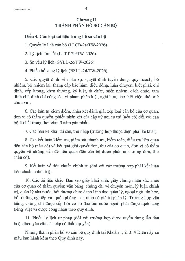 Quy định số 211-QĐ/TW về quản lý hồ sơ cán bộ- Ảnh 5.