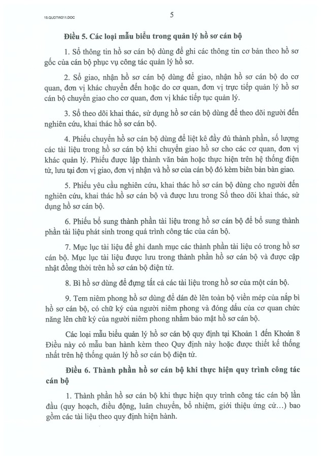 Quy định số 211-QĐ/TW về quản lý hồ sơ cán bộ- Ảnh 6.
