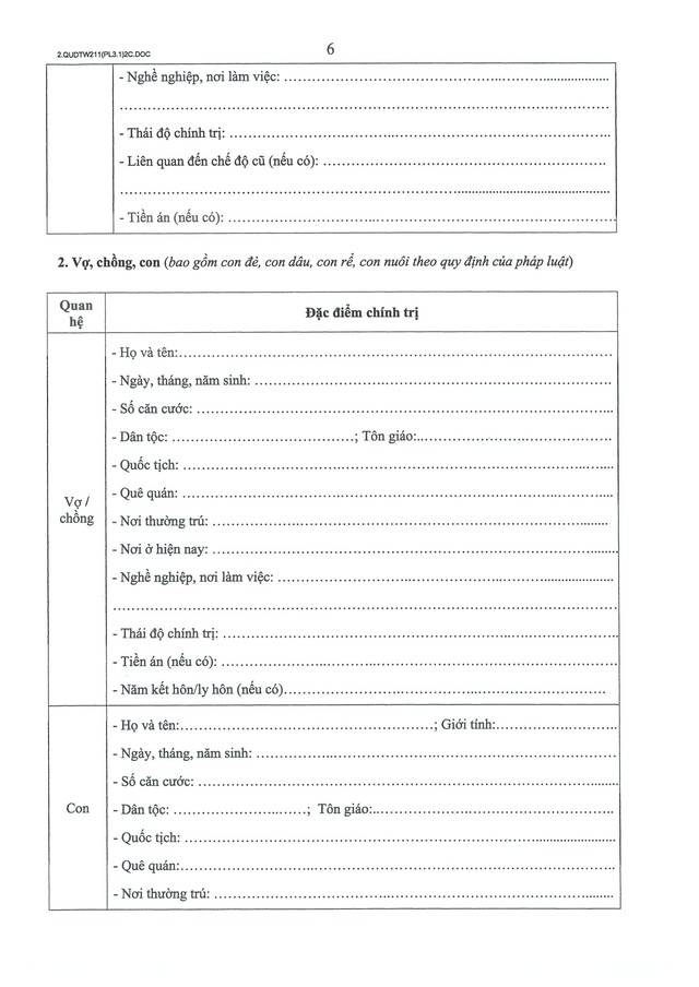 Quy định số 211-QĐ/TW về quản lý hồ sơ cán bộ- Ảnh 44.