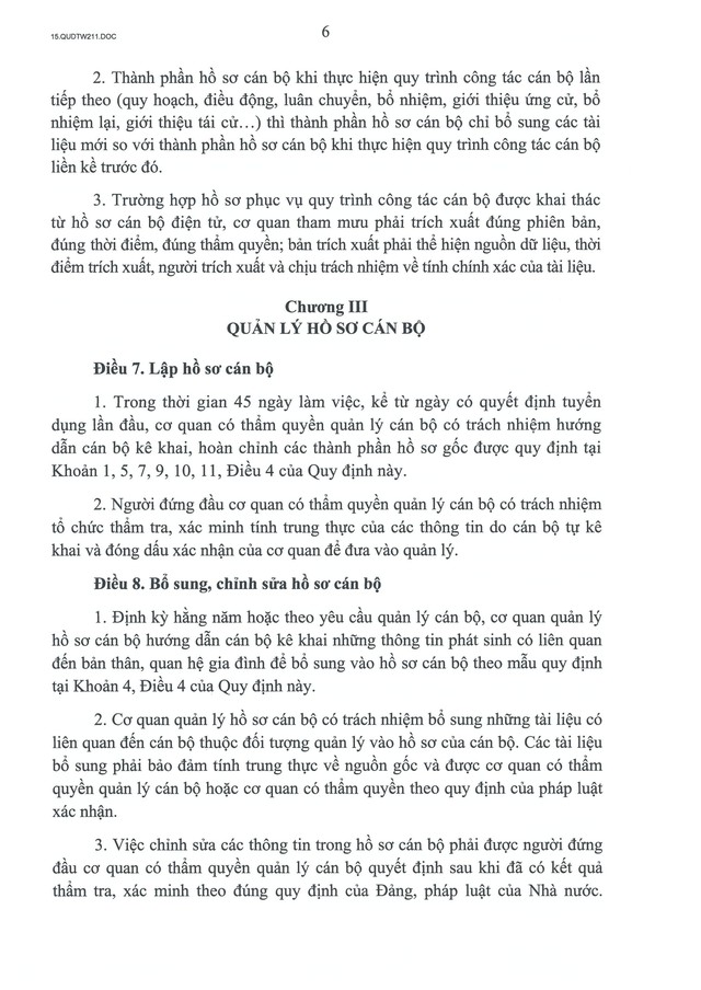 Quy định số 211-QĐ/TW về quản lý hồ sơ cán bộ- Ảnh 7.