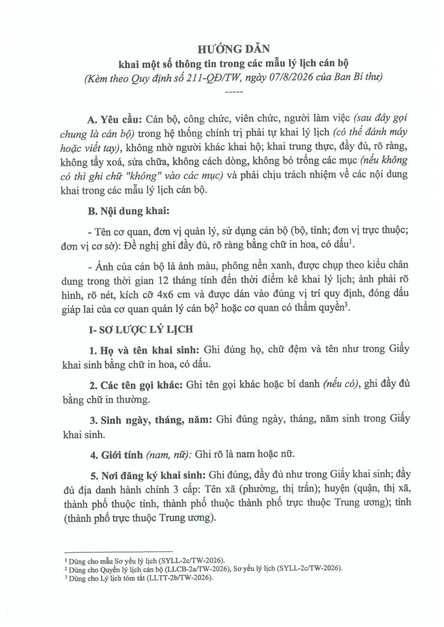 Quy định số 211-QĐ/TW về quản lý hồ sơ cán bộ- Ảnh 51.