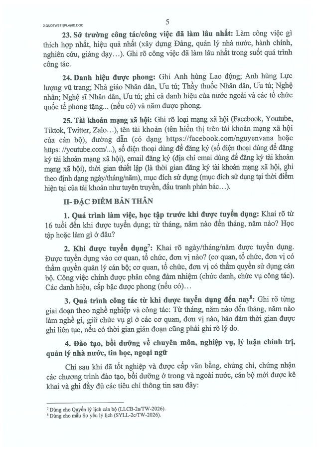 Quy định số 211-QĐ/TW về quản lý hồ sơ cán bộ- Ảnh 55.