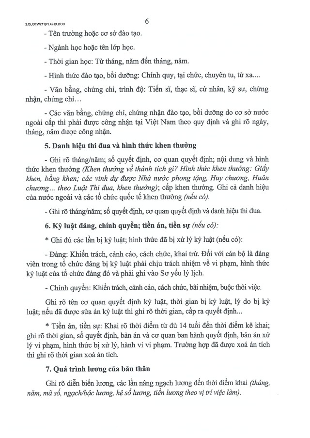 Quy định số 211-QĐ/TW về quản lý hồ sơ cán bộ- Ảnh 56.