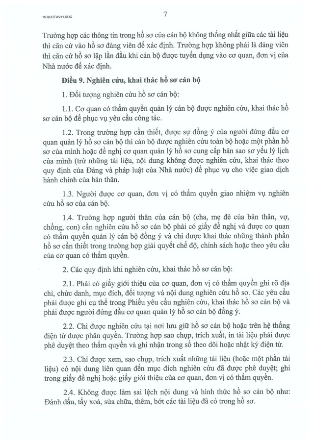 Quy định số 211-QĐ/TW về quản lý hồ sơ cán bộ- Ảnh 8.