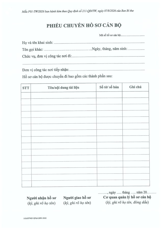 Quy định số 211-QĐ/TW về quản lý hồ sơ cán bộ- Ảnh 66.