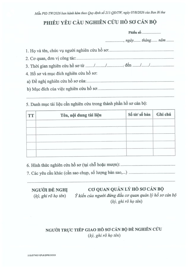 Quy định số 211-QĐ/TW về quản lý hồ sơ cán bộ- Ảnh 67.