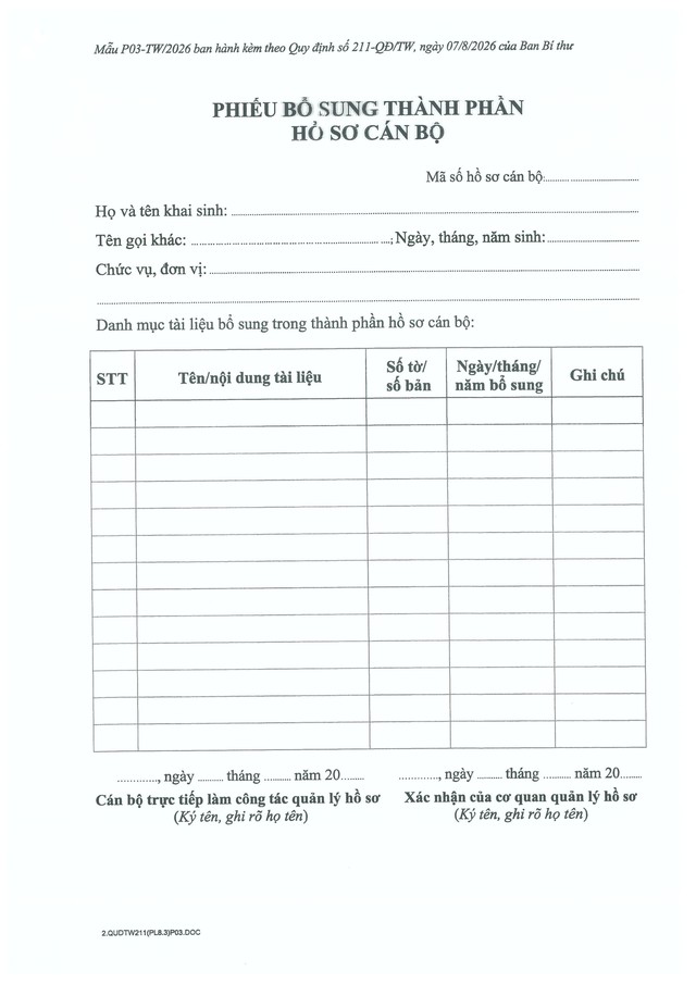 Quy định số 211-QĐ/TW về quản lý hồ sơ cán bộ- Ảnh 68.
