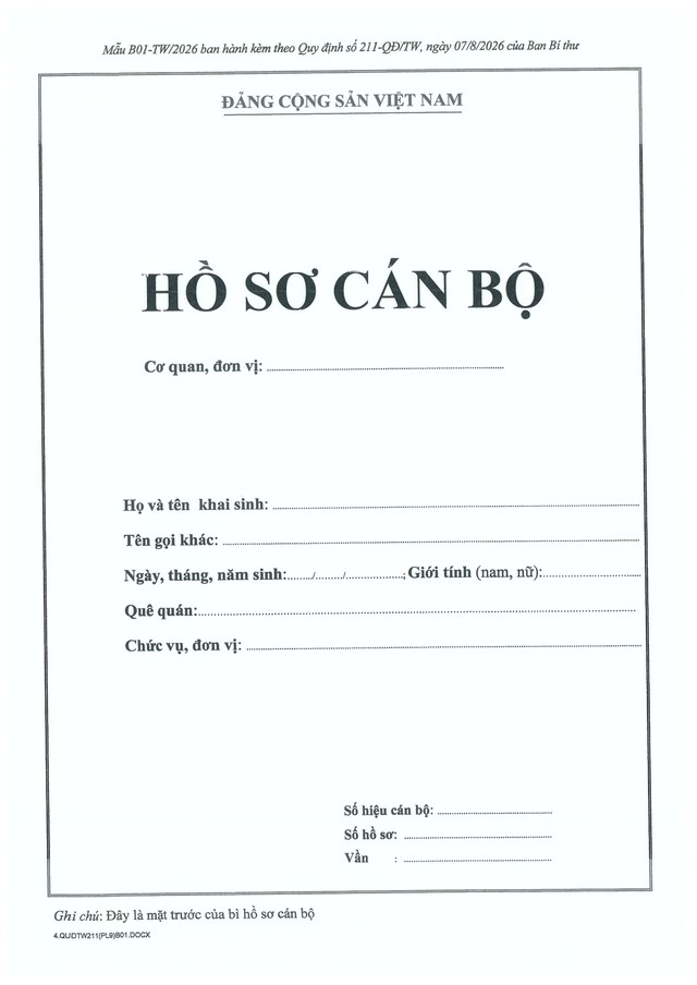 Quy định số 211-QĐ/TW về quản lý hồ sơ cán bộ- Ảnh 69.