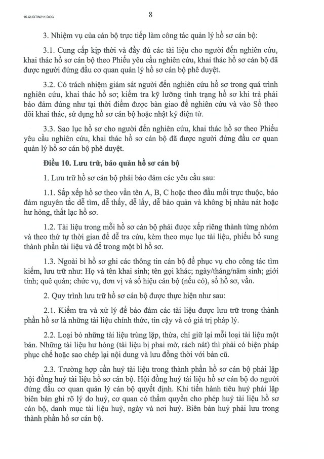 Quy định số 211-QĐ/TW về quản lý hồ sơ cán bộ- Ảnh 9.