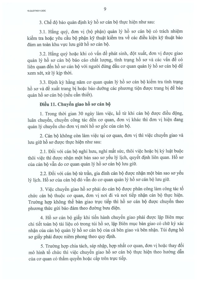 Quy định số 211-QĐ/TW về quản lý hồ sơ cán bộ- Ảnh 10.